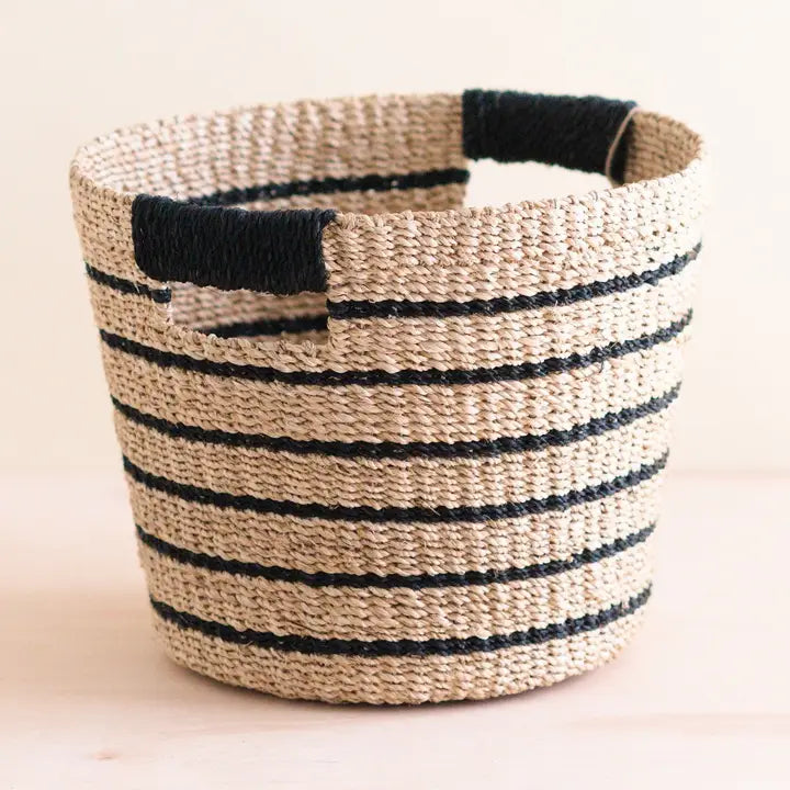 Black + Natural Striped Tapered Basket