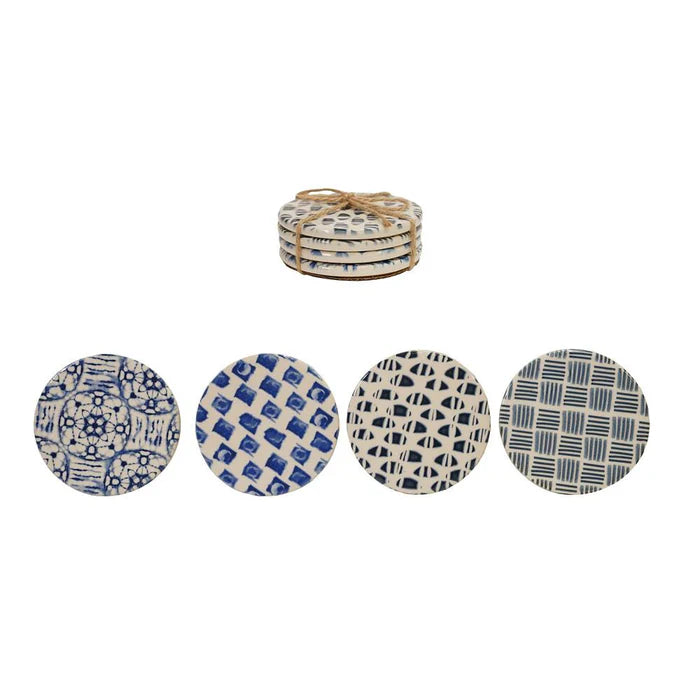 Stoneware Tile Patterned Coasters, Set Of 4