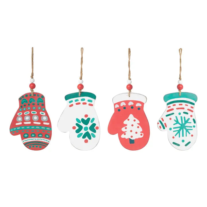 Nordic Patterned Wood Mitten Ornament