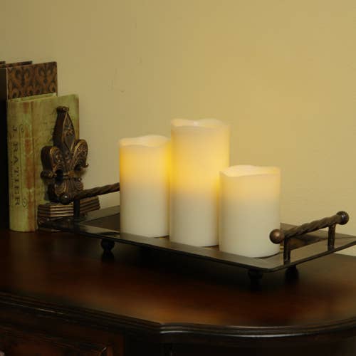 Ivory Wax Flameless LED Pillar Candles with Melted Top