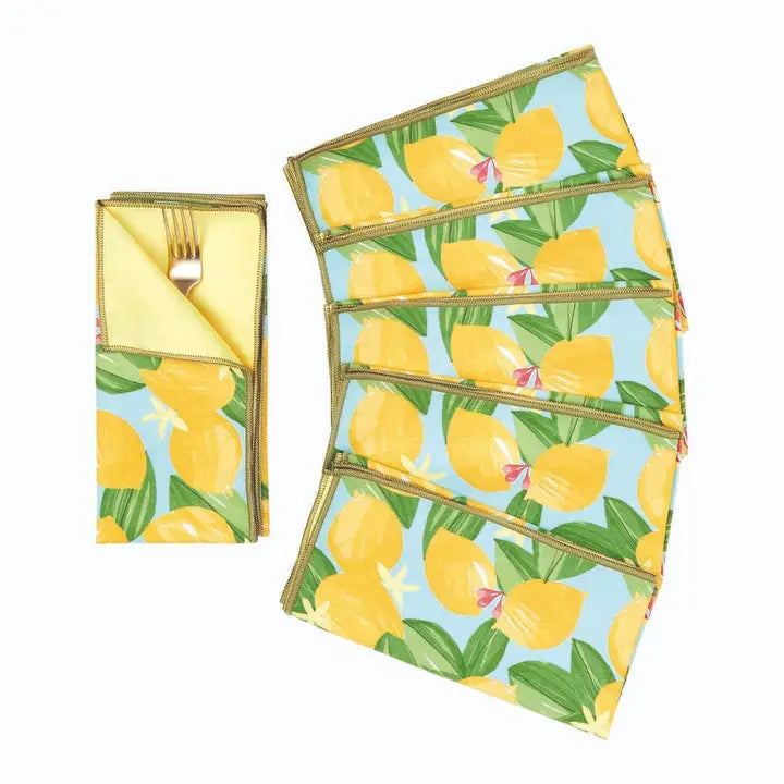 Lemon Blossoms Blu Dinner Napkins, Set Of 6