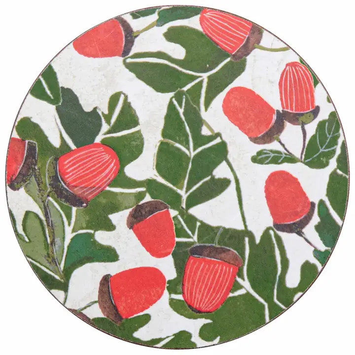 Holiday Acorns Round Coasters, Set Of 4
