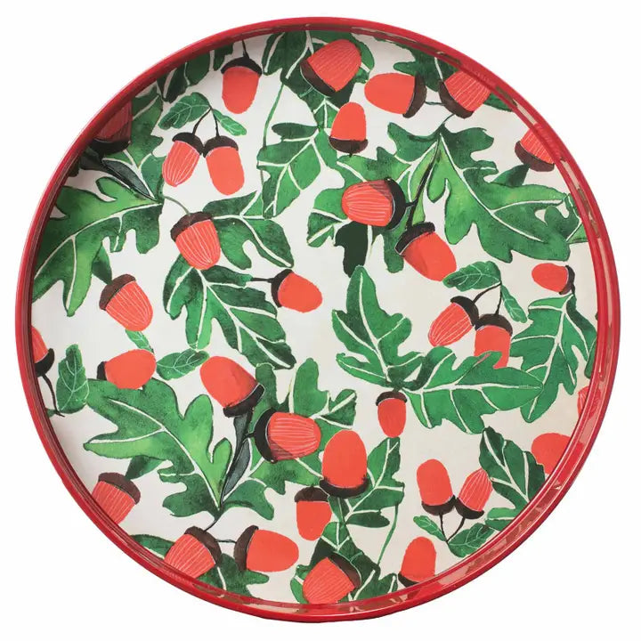 Holiday Acorns 15" Round Tray