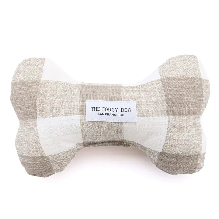Warm Stone Gingham Dog Bone Squeaky Toy
