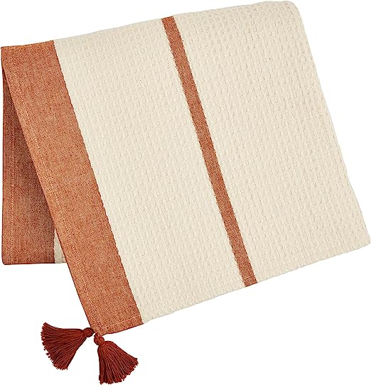 Waffle/Chambray Stripe Blanket Terracotta