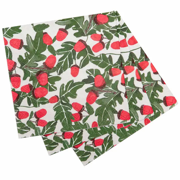 Holiday Acorns Paper Cocktail Napkins, Pack Of 20
