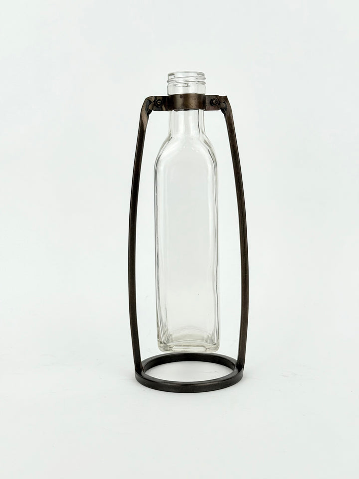 Glass Bottle Vase with Metal Stand