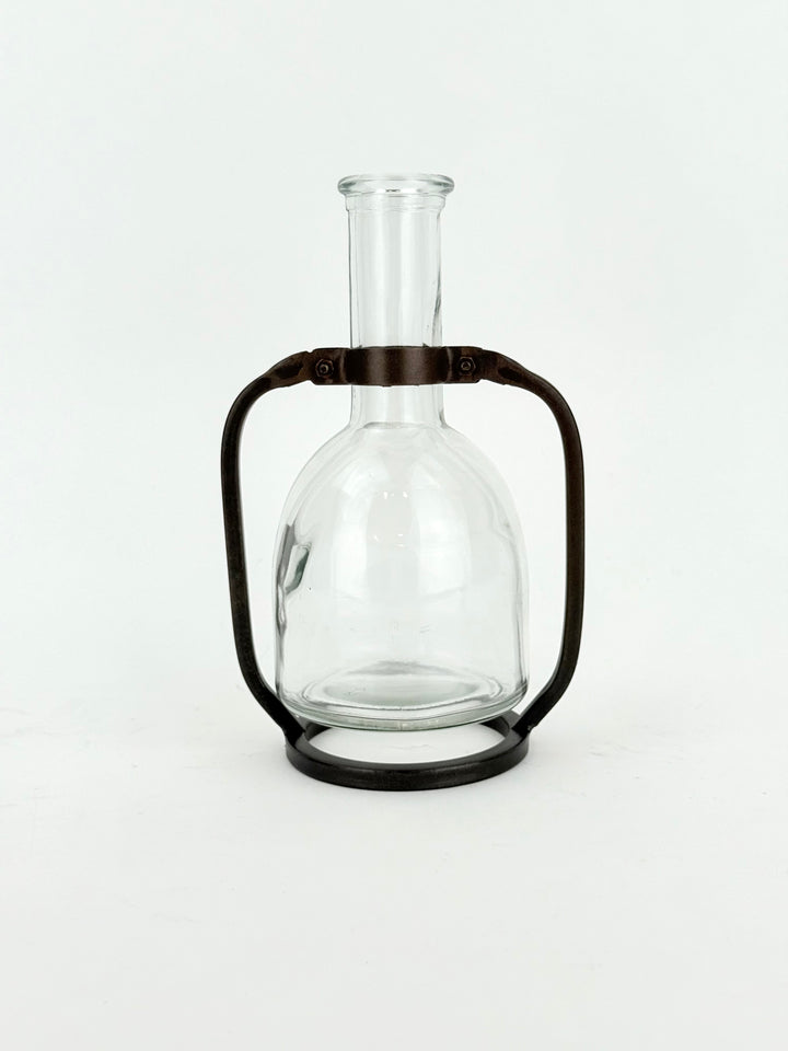 Glass Bottle Vase with Metal Stand