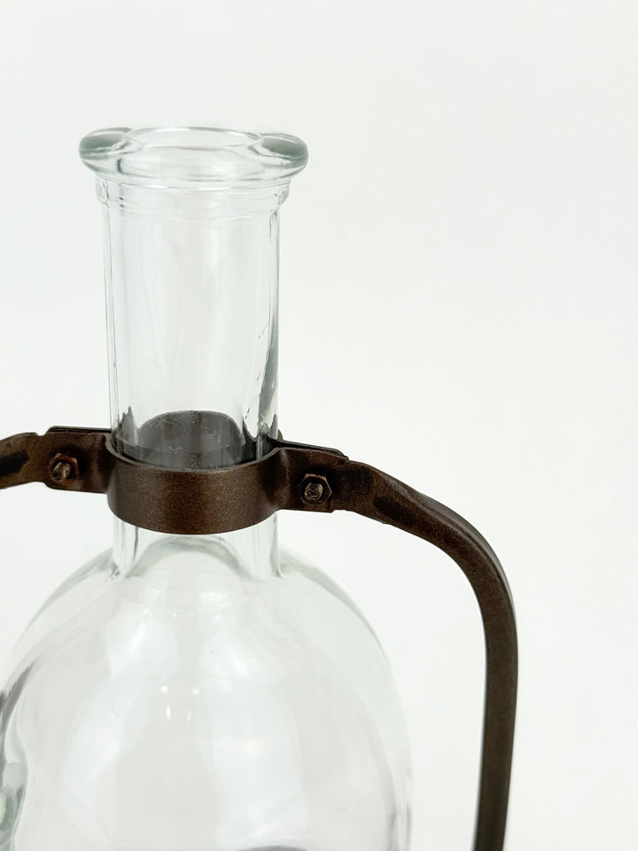 Glass Bottle Vase with Metal Stand