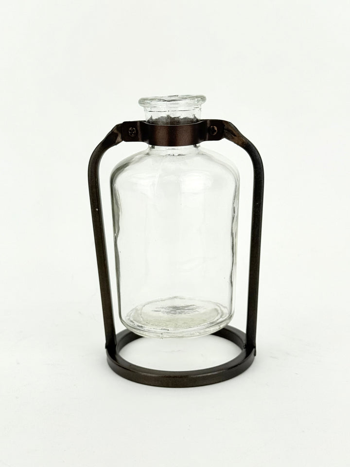 Glass Bottle Vase with Metal Stand