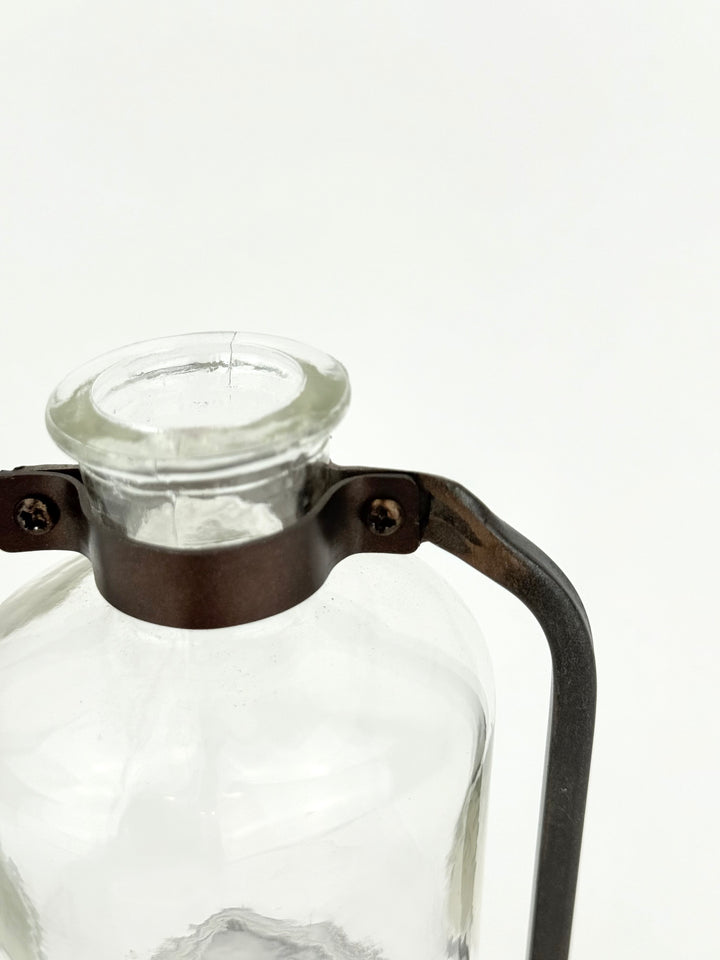 Glass Bottle Vase with Metal Stand