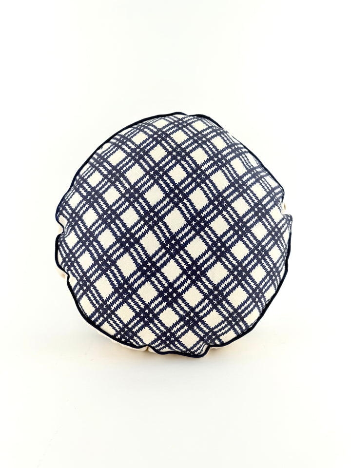 Navy Crosshatch Round Pillow