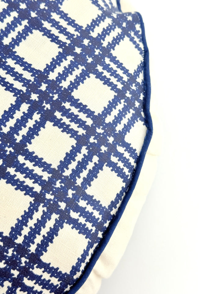 Navy Crosshatch Round Pillow