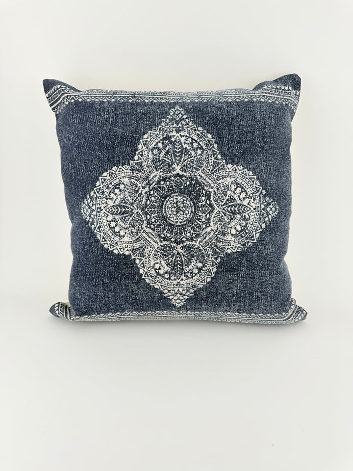 Navy Medallion Cotton Throw Pillow, 20" x 20"