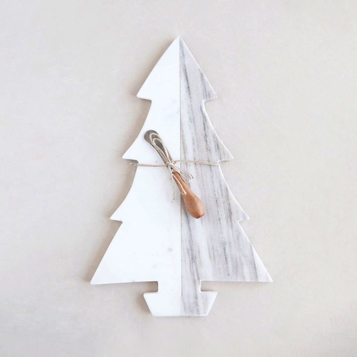 Marble Tree Cheese Board With Canape Knife