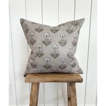 White Floral Block Print Pillow, 20" x 20"