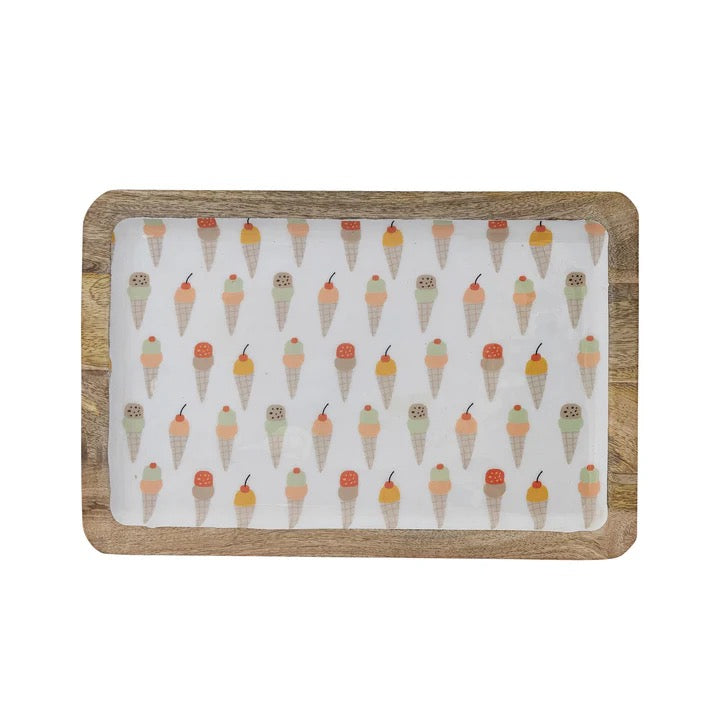 Ice Cream Print Enameled Wood Tray