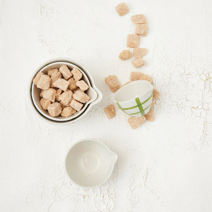 Hand-Painted Red & Green Grid Pattern Stoneware Prep Bowls, Set Of 4