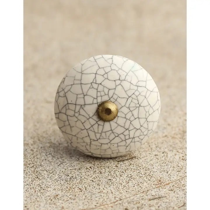 Crackle Design White Ceramic Knob | Cabinet, Drawer