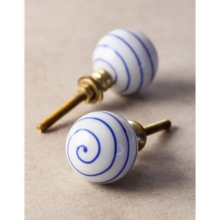 White Knob With Blue Swirl Knob | Cabinet