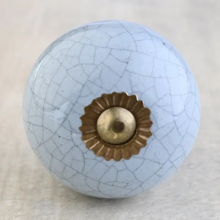 Vintage Round Crackle Light Turquoise Ceramic Knob | Cabinet