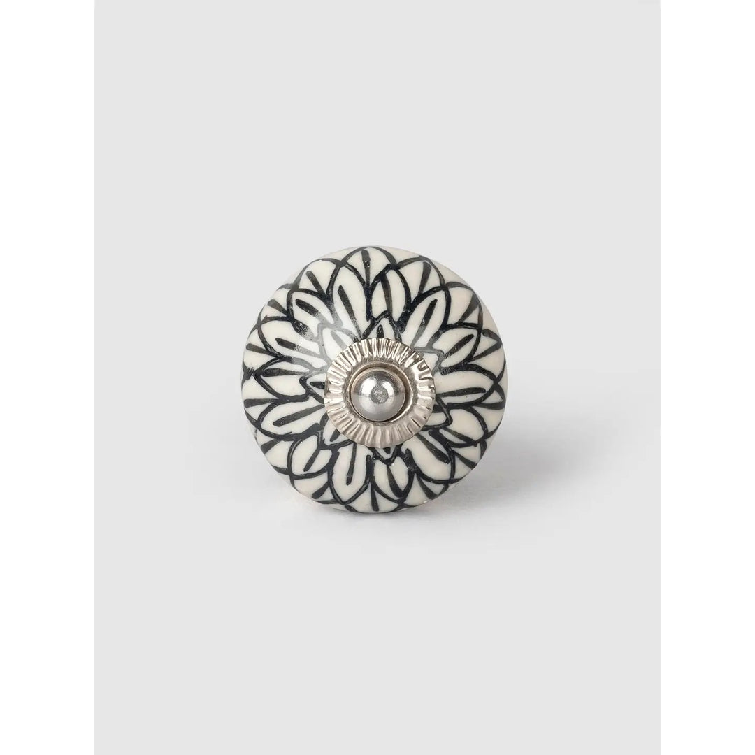 Handmade Decorative Round Black & Off-White Design Knob | Cabinet