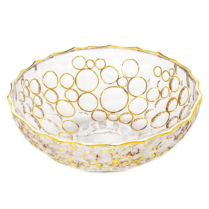 Vintage Bohemian Print Hand-Painted Glass Fruit Bowl