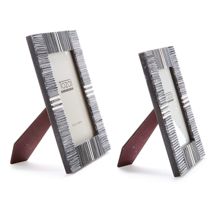 Grey Stacks & Stripes Ivory Inlay Picture Frame