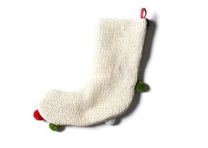 Ecru Knit Stocking With Pom Poms