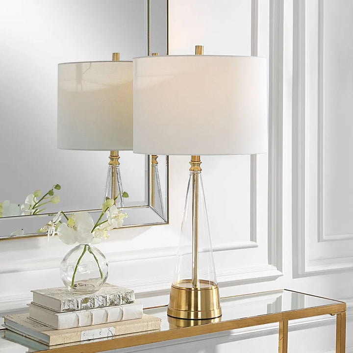 Eastham Glass and Brass Table Lamp, Tall