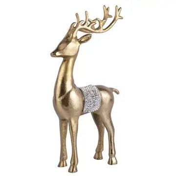 Golden Metal Reindeer Figurine With Crystals