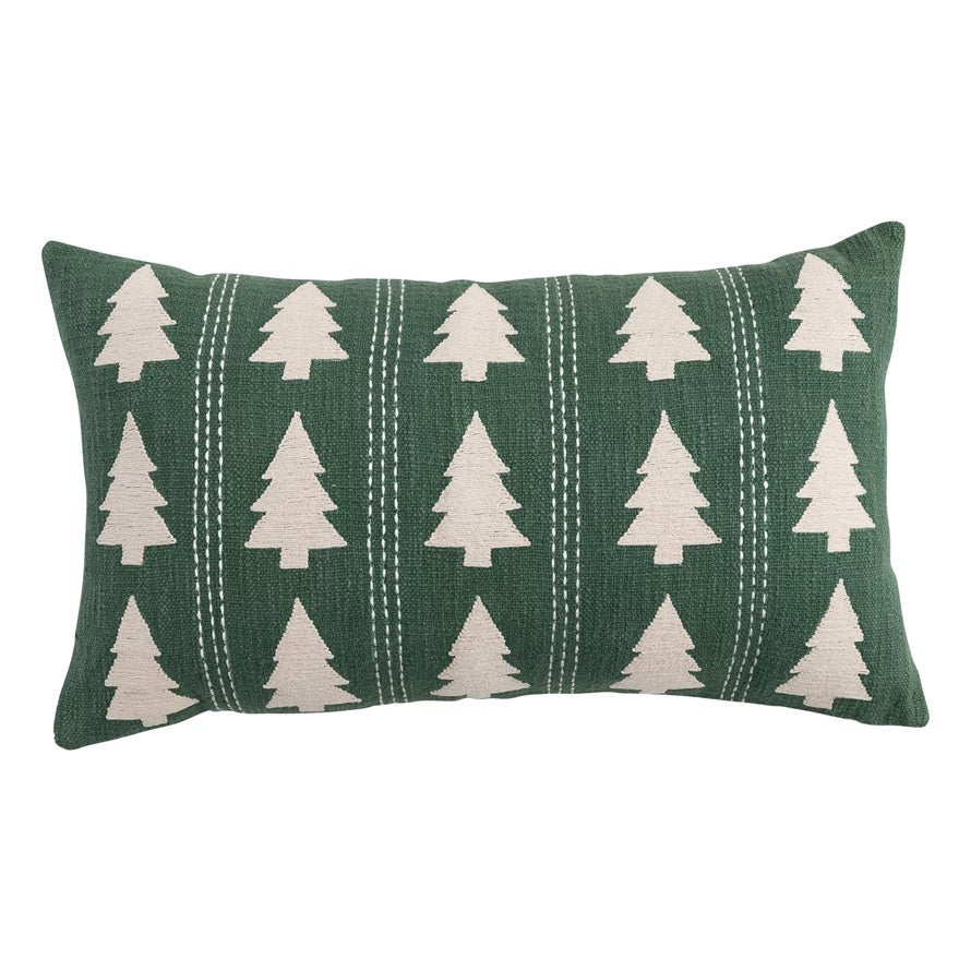 Evergreen Trees Embroidered & Stitched Pillow, 14" x 24"