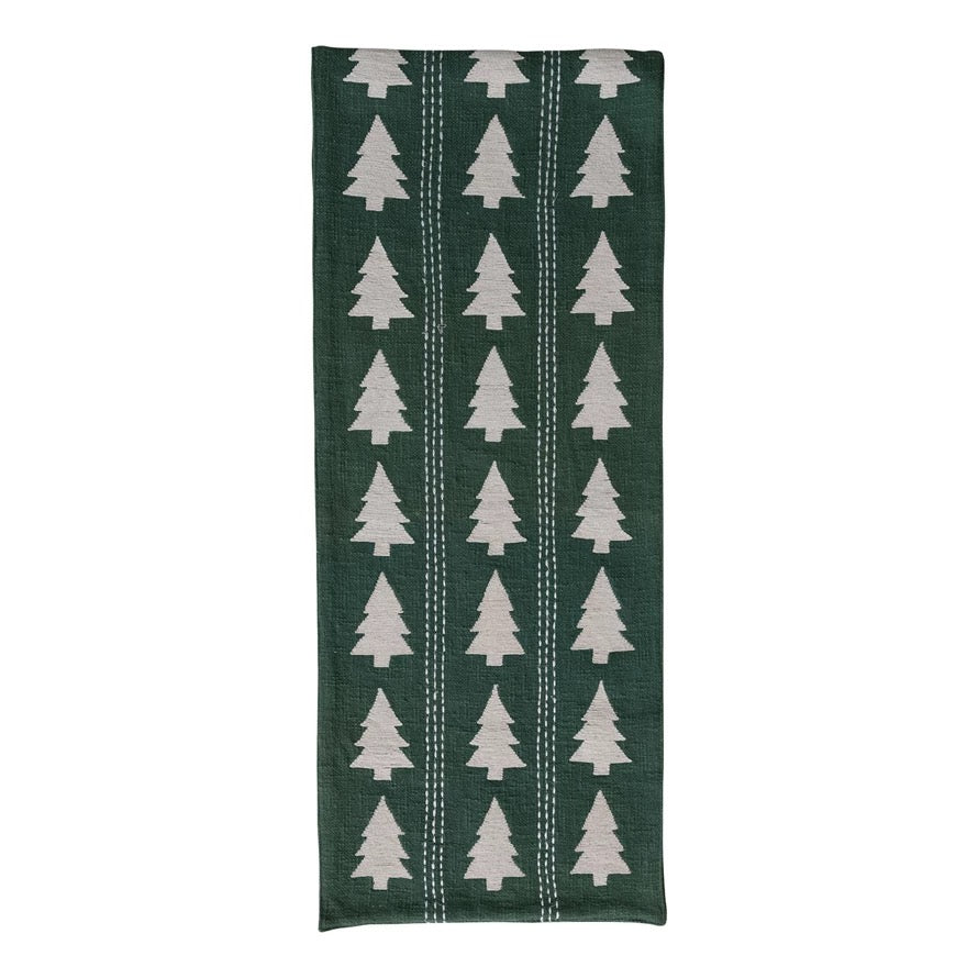 Evergreen Trees Embroidered & Stitched Table Runner