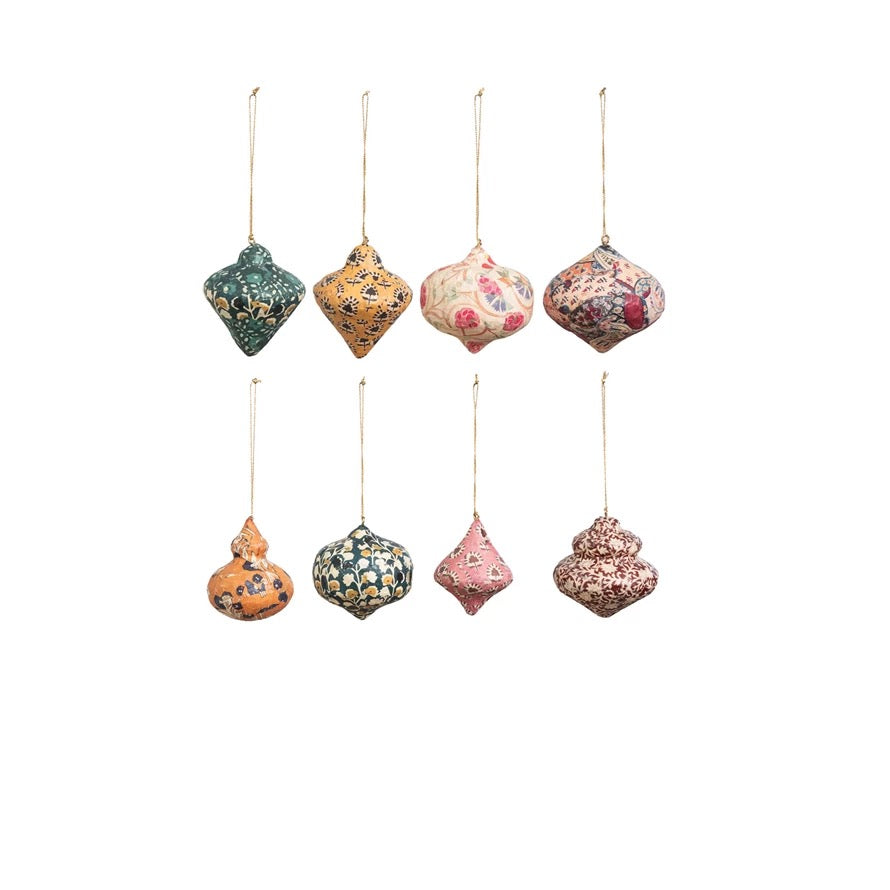 Block Printed Paper Mache Ornaments