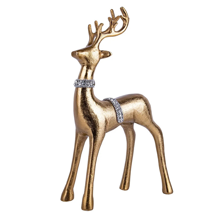 Golden Metal Reindeer Figurine With Crystals
