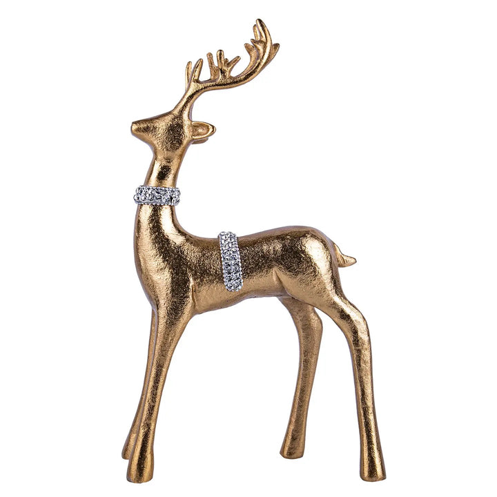 Golden Metal Reindeer Figurine With Crystals