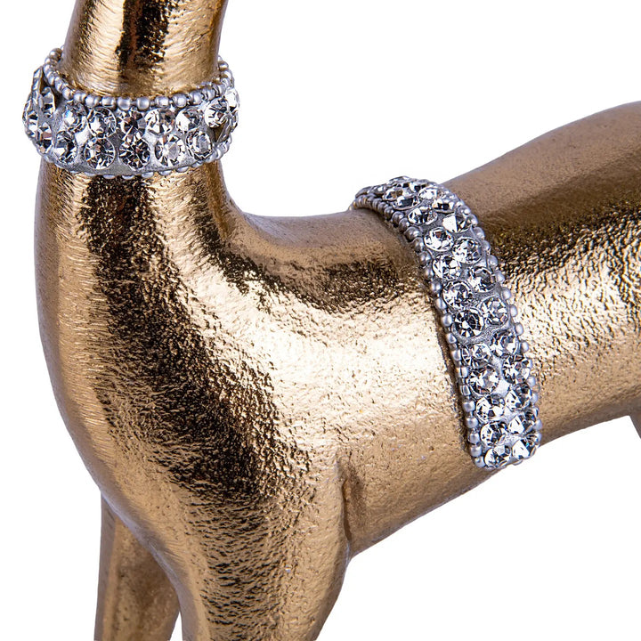 Golden Metal Reindeer Figurine With Crystals
