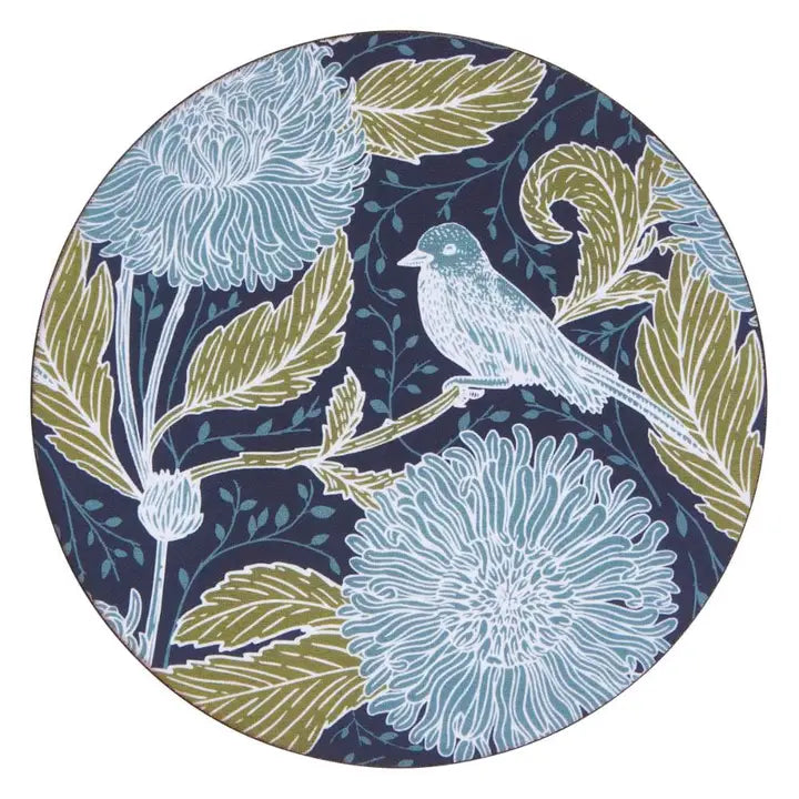Chrysanthemum Bird Round Coasters, Set Of 4