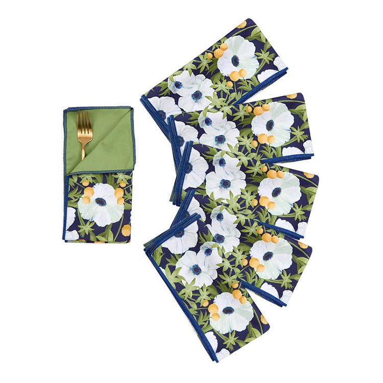 Anemone Poppy Blu Dinner Napkins, Set of 6