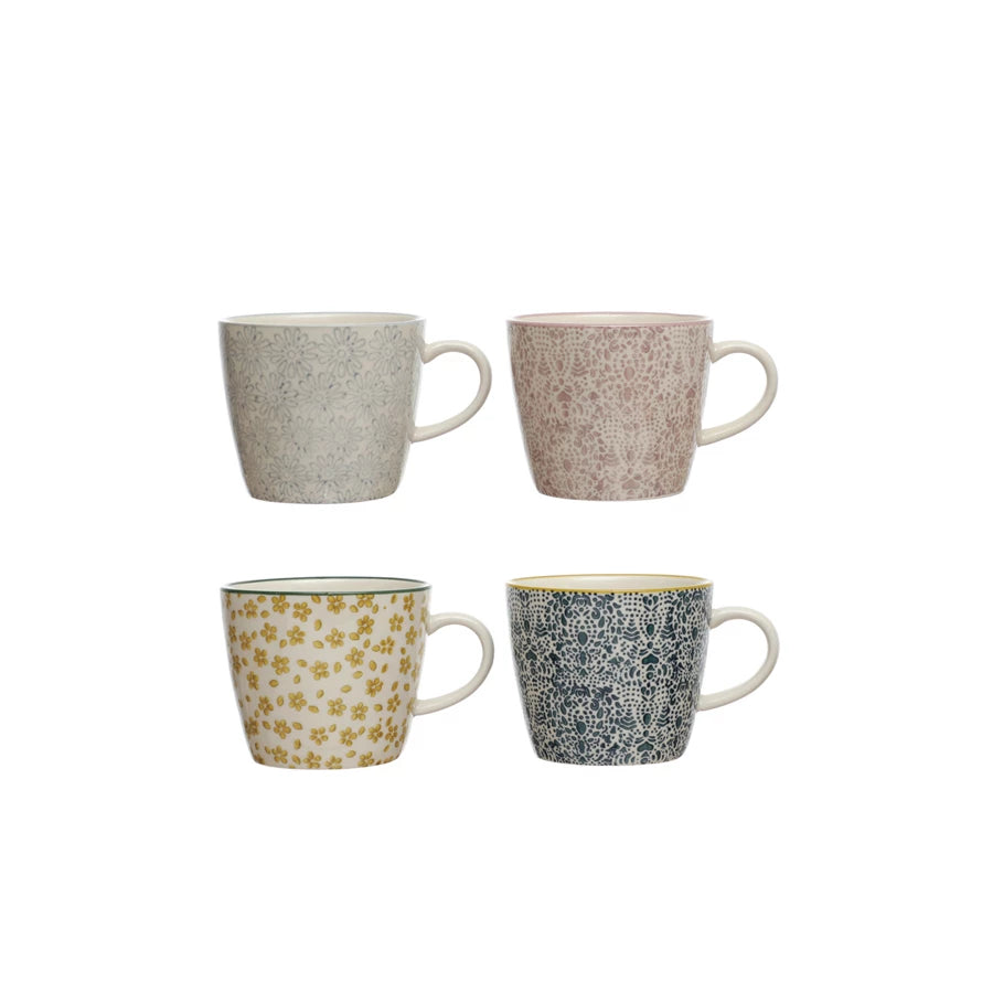 Hand-Stamped Stoneware Patterned Mug