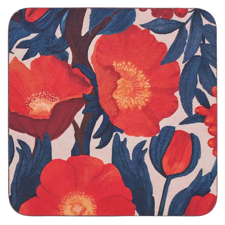 Icelandic Poppies Square Coasters, Set of 4