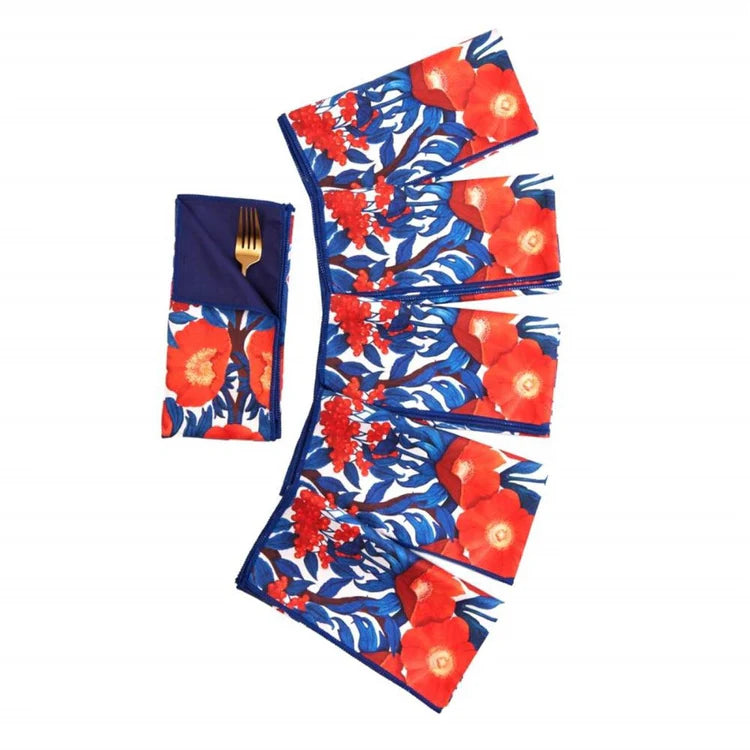 Icelandic Poppies Blu Dinner Napkins, Set Of 6