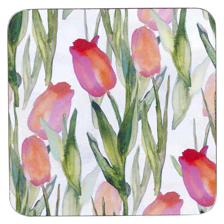 Pink Tulips Square Coasters, Set Of 4