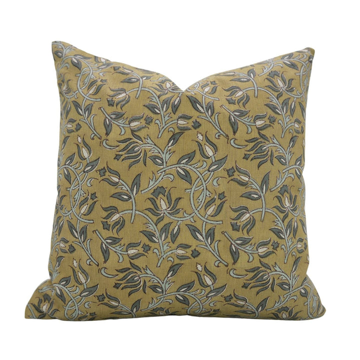 Natural Block Print Linen Blend Pillow, 20" x 20"