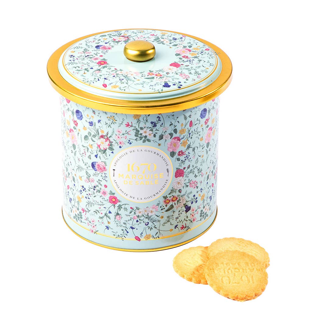 French Shortbread Cookies In Floral Bouquet Tin With Lid, Assortment Of 2