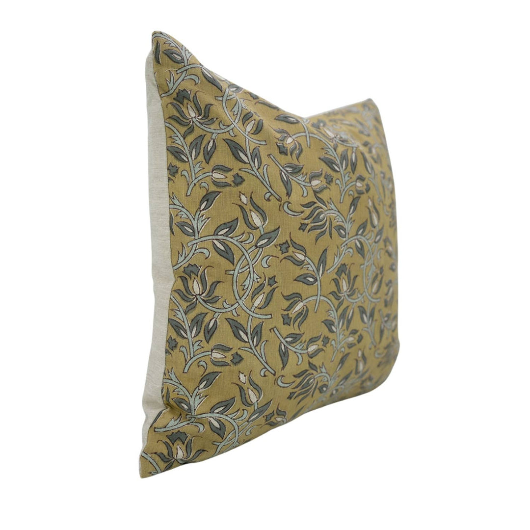 Natural Block Print Linen Blend Pillow, 20" x 20"