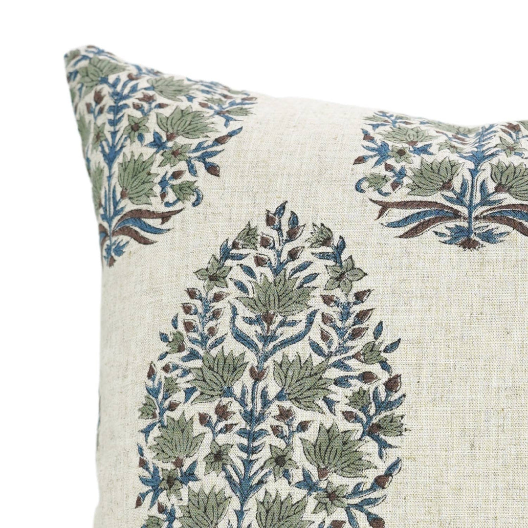 Hand Block Printed Viscose Linen Pillow, 18" x 18"