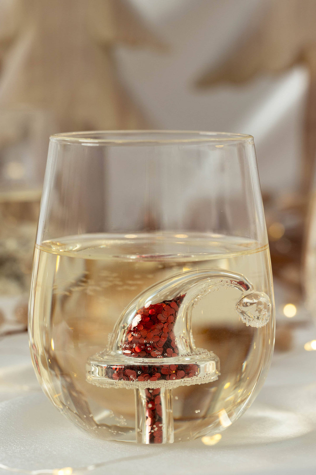 Glitter Christmas Santa Hat Stemless Wine Glass
