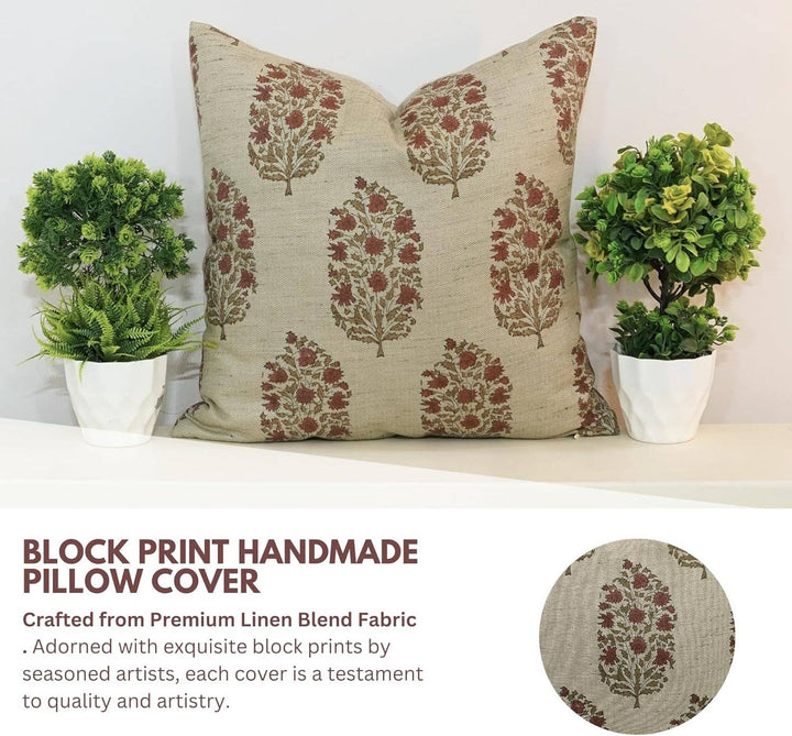 Traditional Block Design Linen Blend Pillow, 20" x 20"
