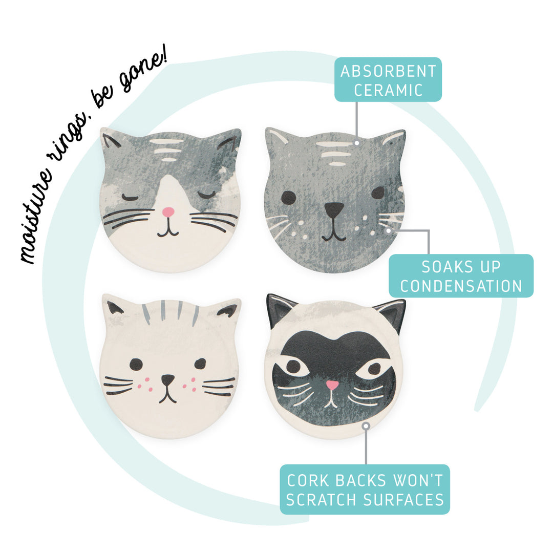Cats Meow Soak Up Coasters, Set Of 4